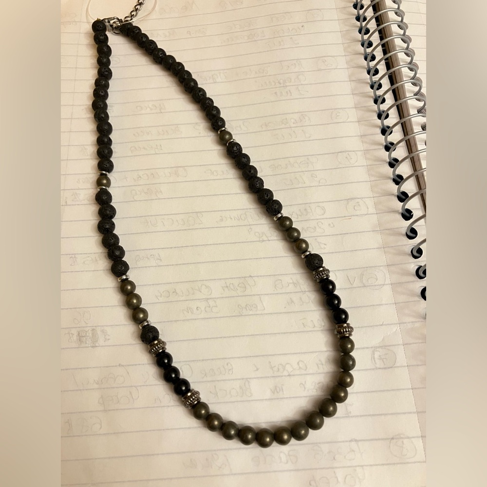 NWT thin volcanic lava stone  necklace for men and women